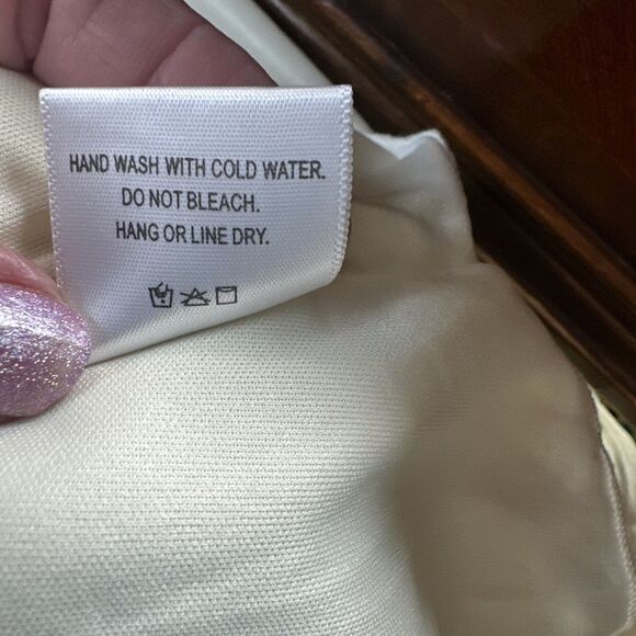 Women's XS French Dot Ivory Dress Empire Waist Lined Sheer Sleeves Flirty Party - Picture 11 of 12